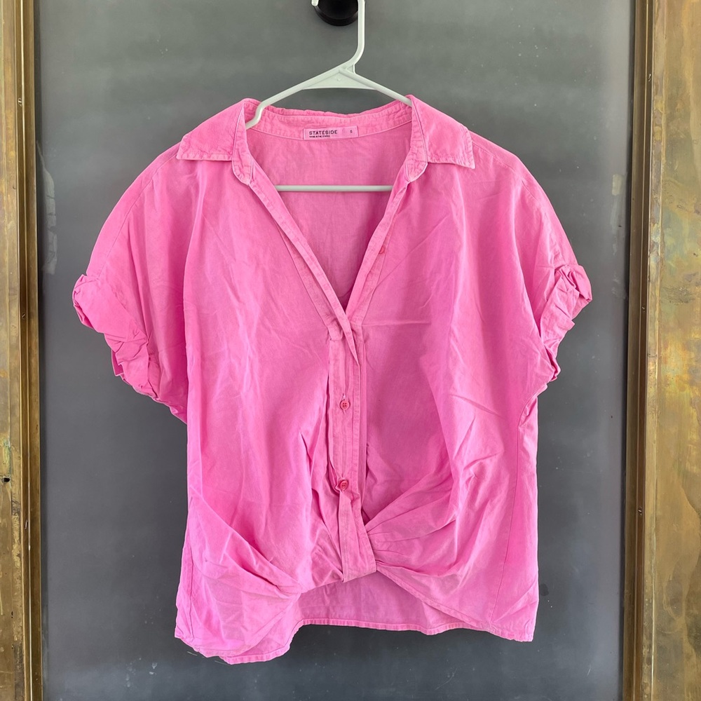 Stateside Hot Pink 100% Cotton Twist Front Button Down Top Size S